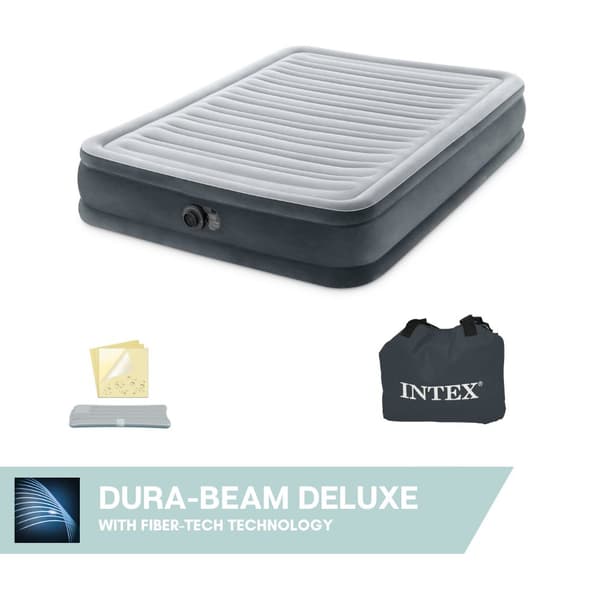 Luftseng - Intex Comfort Plush Mid-Rise - Dobbeltseng - 137x191x33 cm (BxLxH) - Grå - Med indbygget motorpumpe