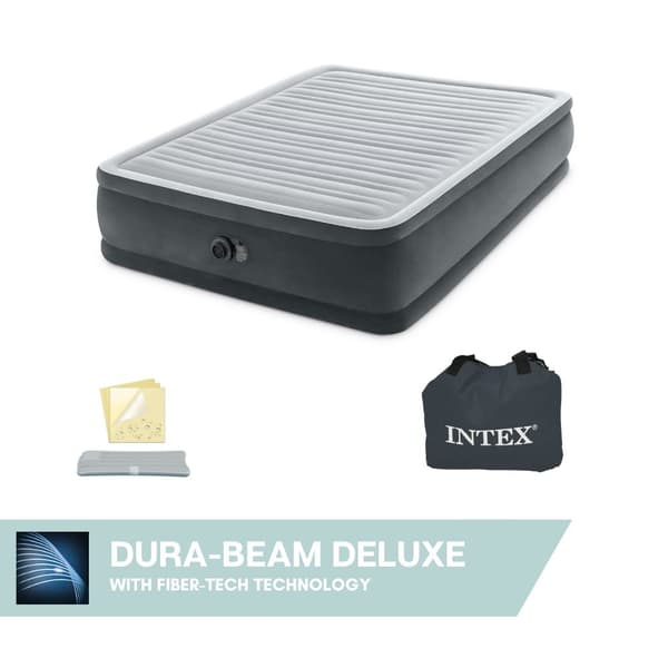 Luftmadrass - Intex Comfort Plush Elevated - 2-Person - 152x203x46 cm (BxLxH) - Grå - Med inbyggd motorpump