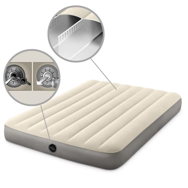 Intex Deluxe - Airbed - Dobbeltseng - Med reparationssæt og håndpumpe - 191x137x25 cm - PVC - Beige