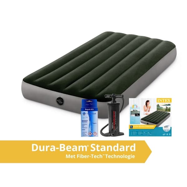 Intex Prestige Downy - Airbed - 1 person - Med reparationssæt og håndpumpe - 191x99x25 cm - PVC - Grøn