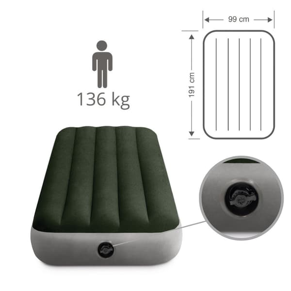 Intex Prestige Downy - Luftbädd - 1 person - Inklusive batteripump och reparationsset - 191x99x25 cm - PVC - Grön