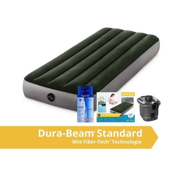 Intex Prestige Downy - Airbed - 1 person - Inklusiv batteripumpe og reparationssæt - 191x99x25 cm - PVC - Grøn