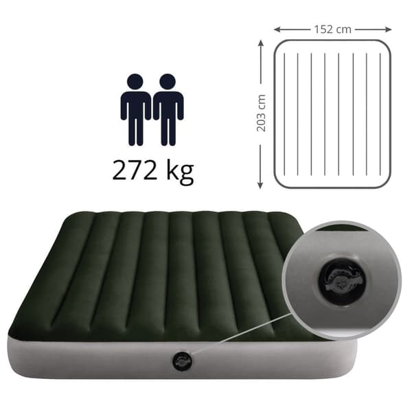 Intex Downy - Airbed - 2 Personer - Inklusiv indbygget fodpumpe og reparationssæt - 203x152x25 cm - PVC - Grøn