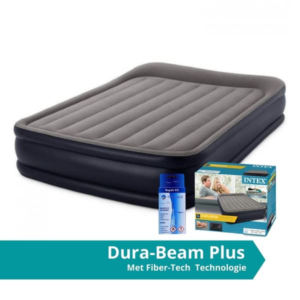 Intex pudestøtte Deluxe - luftseng - 2 personer - inklusive indbygget pumpe og reparationssæt - 203x152x42 cm - PVC - mørkeblå
