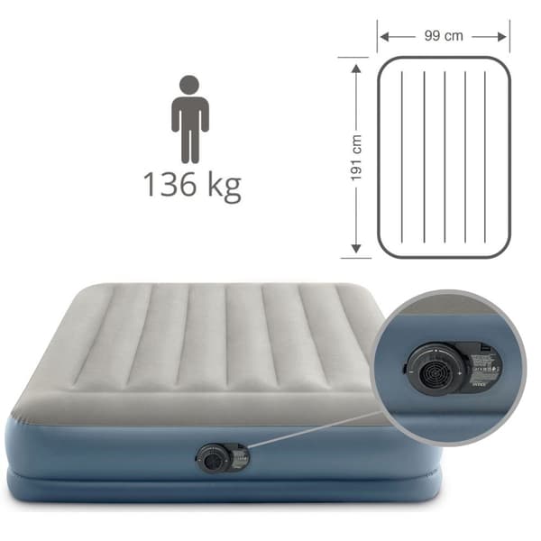 Intex Pudestøtte Mid-Rise - Airbed - 2 Personer - Inklusiv indbygget pumpe og reparationssæt - 203x152x30 cm - PVC - Grå