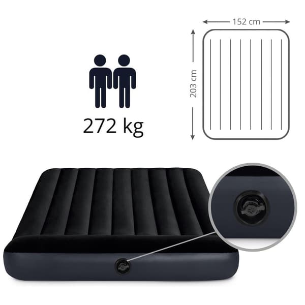 Intex pudestøtte - luftseng - 2 personer - med håndpumpe og reparationssæt - 203x152x25 cm - PVC - mørkeblå