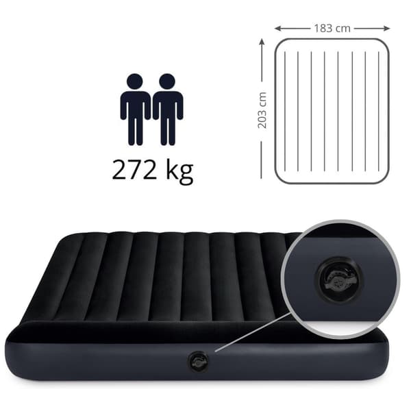 Intex kuddstöd - Luftbädd - 2 personer - King Size - Med handpump och reparationsset - 203x183x25 cm - PVC - Mörkblå