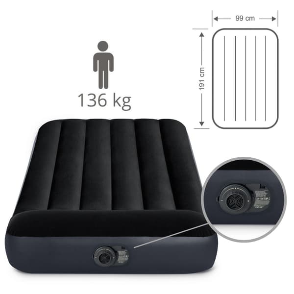 Intex Pudestøtte Classic - Airbed - 1 Person - Inklusiv indbygget motorpumpe og reparationssæt - 191x99x25 cm - PVC - Mørkeblå