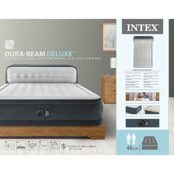 Intex Ultra Plush - Ilmasänky - Kingsize - Sisältää sisäänrakennetun sähköpumpun ja korjaussarjan - 236x152x25 cm - PVC - Harmaa