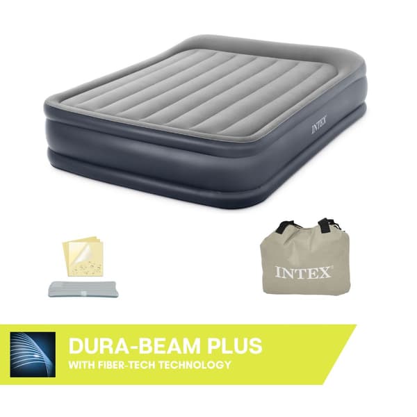 Intex luftmadras - Deluxe pudestøtte hævet - 2-personers - 152x203x42 cm (BxLxH) - Grå - Indbygget motorpumpe