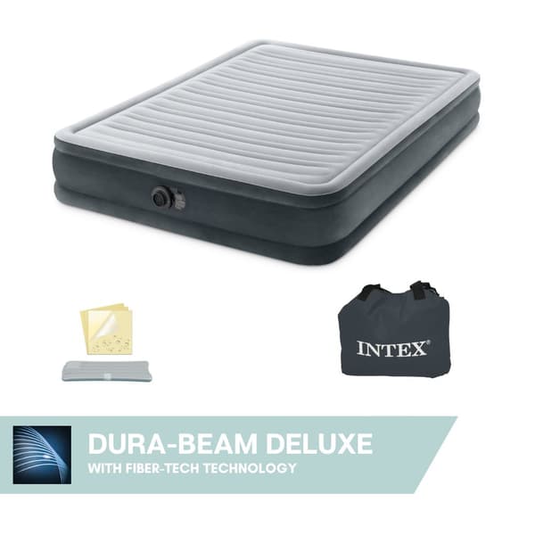 Intex luftmadras - Comfort Plush Mid-Rise - 2-personers - 152x203x33 cm (BxLxH) - Grå - Indbygget motorpumpe