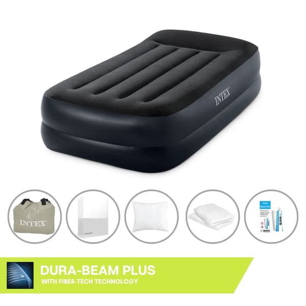 Intex Airbed - 1 henkilö - 99 x 191 x 46 cm - Sininen - Pumppu + lakana Valkoinen + tyyny + Molton 2 in 1 -tyynyliinat + korjaussetti