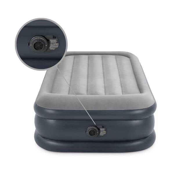 Intex Airbed - 1-Person - 99 x 191 x 42 cm - Grå - Med pumpe + Påsyet lagen Hvid + Pude + Molton 2 i 1 Pudebetræk + Reparationssæt