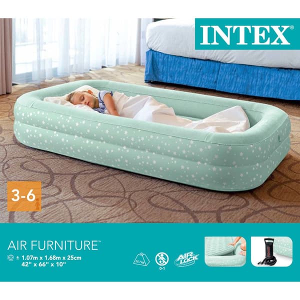 Intex Kidz luftbädd - 1-Person - 107x168x25 cm (BxLxH) - Mintgrön - Med handpump + Påslakan Vit + Kudde + Molton 2 i 1 Örngott + Reparationsset