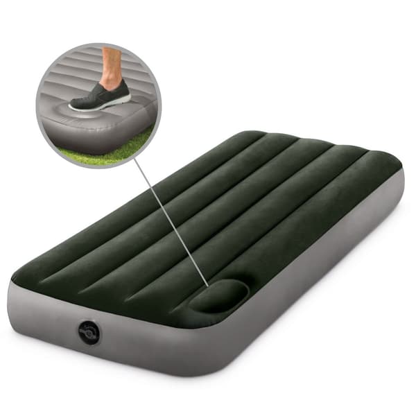 Intex Airbed - 1-Person - 76 x 191 x 25 cm - Grøn - Med indbygget fodpumpe + Påsyet lagen Hvid + Pude + Molton 2 i 1 Pudebetræk + Reparationssæt