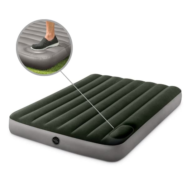 Intex Airbed - Dobbeltseng - 137 x 191 x 25 cm - Grøn - Med indbygget fodpumpe + Påsyet lagen antracit + pude + Molton 2 i 1 pudebetræk +