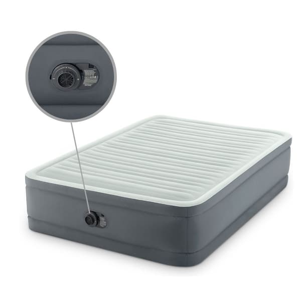Intex Airbed - Dobbeltseng - 137 x 191 x 36 cm - Grå - Med elektrisk pumpe + Laden sort + pude + Molton 2 i 1 pudebetræk + reparationssæt