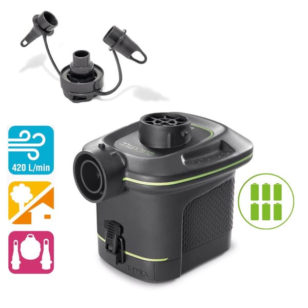 Intex luftseng - 2-personers - 152 x 203 x 25 cm - Grøn - Med pumpe + Påsyet lagen Hvid + Pude + Molton 2 i 1 pudebetræk + Reparationssæt