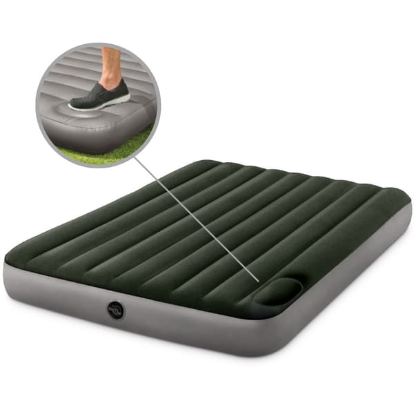 Intex luftseng - 2-personers - 152 x 203 x 25 cm - Grøn - Med indbygget fodpumpe + Påsyet lagen Hvid + Pude + Molton 2 i 1 pudebetræk + Reparationssæt