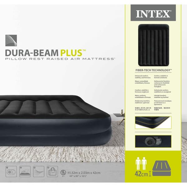 Intex luftbädd - 2-Person - 152 x 203 x 42 cm - Blå - Med pump + Påslakan Vit + Kudde + Molton 2 i 1 Örngott + Reparationsset