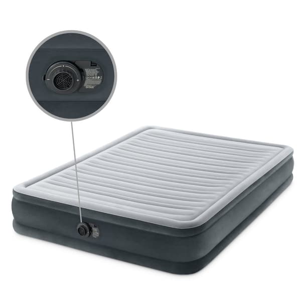 Intex luftseng - 2-personers - 152 x 203 x 33 cm - Grå - Med indbygget pumpe + Påsyet lagen antracit + pude + Molton 2 i 1 pudebetræk + reparationssæt