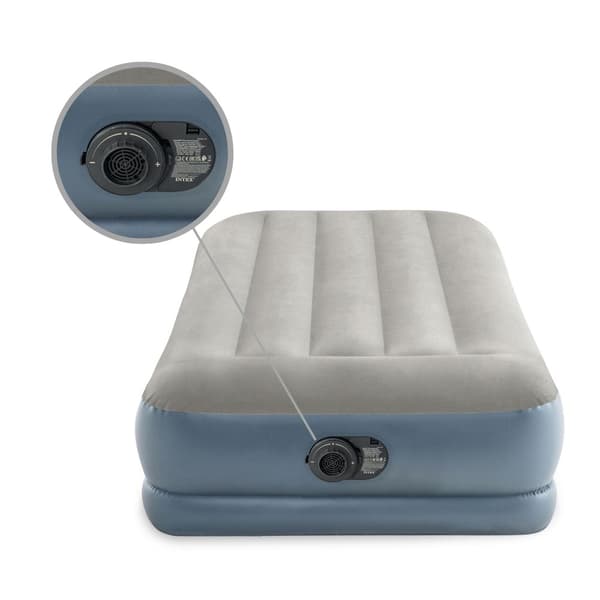 Intex Airbed - 1-Person - 99 x 191x 30 cm - Grå - Med indbygget pumpe, Fit sheet antracit, pude, Molton 2 i 1 pudebetræk og reparationssæt