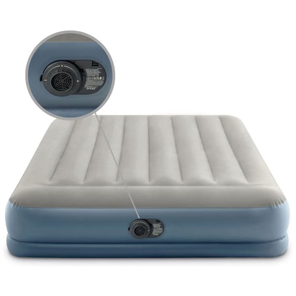 Intex luftseng - 2-personers - 152 x 203 x 30 cm - Grå - Med indbygget pumpe, træklagen hvid, pude, Molton 2 i 1 pudebetræk og reparationssæt