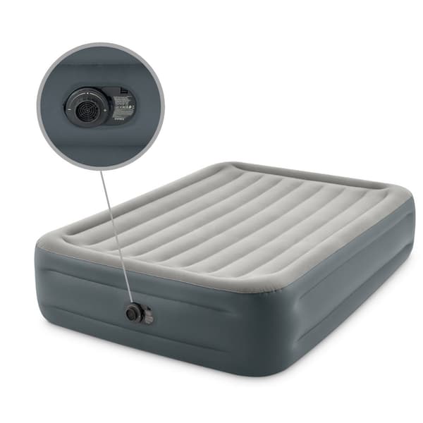 Intex Airbed - 2-hengen - 152 x 203 x 46 cm - Harmaa - Sisäänrakennettu pumppu, Valkoinen lakana, Tyyny, Molton 2 in 1 -tyynyliinat ja korjaussetti