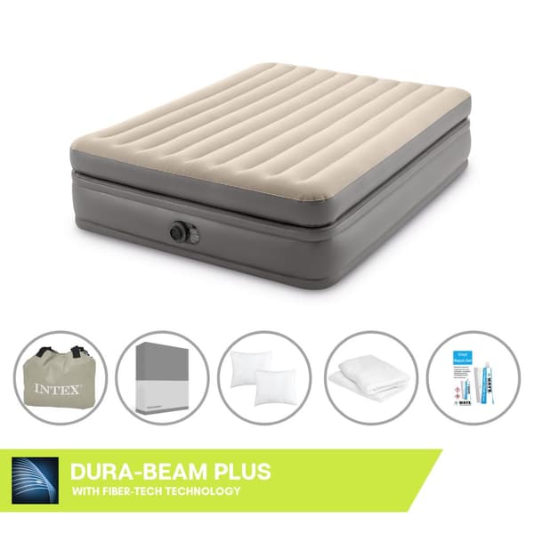 Intex Airbed - 2-hengen - 152 x 203 x 51 cm - Harmaa - Sisäänrakennetulla pumpulla, Kiinnitetty lakana antrasiitti, tyyny, Molton 2 in 1 -tyynyliinat