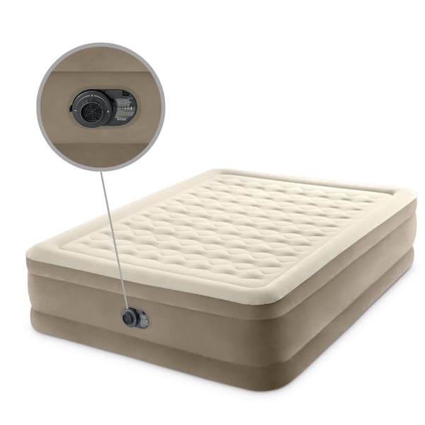 Intex luftbädd - 2-personer - 152 x 203 x 46 cm - Beige - Med inbyggd pump, Lakan Vit, Kudde, Molton 2 i 1 örngott och reparationsset