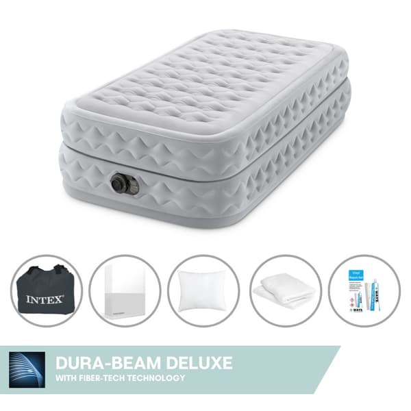 Intex Airbed - 1 henkilö - 99 x 191 x 51 cm - Harmaa - Sisäänrakennettu pumppu, Valkoinen lakana, Tyyny, Molton 2 in 1 -tyynyliinat ja korjaussetti