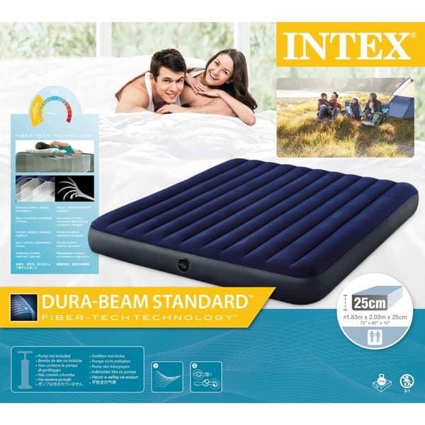 Intex Airbed Sæt Intex Airbed - 2-Person - 183 x 203 x 25 cm - Blå + Intex Elektrisk Pumpe - 650 Liter/min + Monteringslagen Hvid + Pude + Molton 2 i