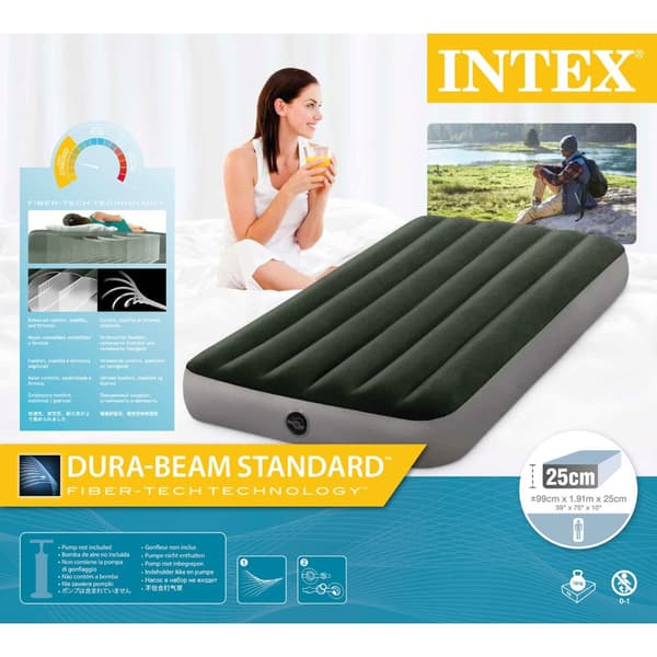 Intex Airbed Sæt Intex Airbed - 1-Person - 99 x 191 x 25 cm - Grøn + Intex Elektrisk Pumpe - 650 Liter/min + Monteringslagen Antracit + Pude + Molton