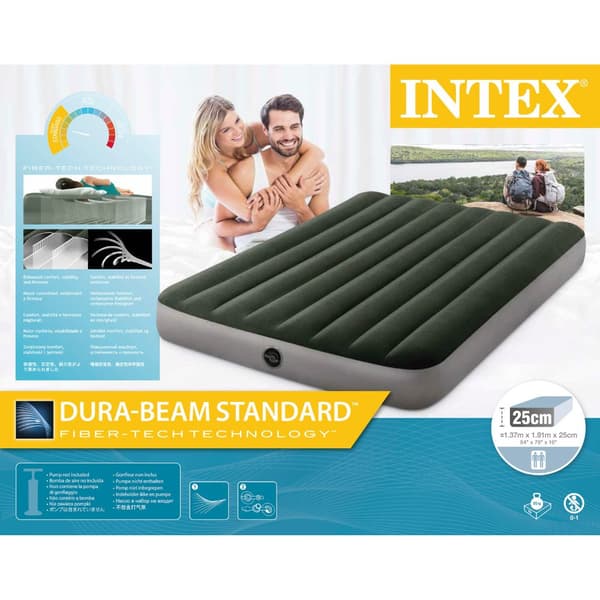 Intex Airbed Sæt Intex Airbed - Dobbeltseng - 137 x 191 x 25 cm - Grøn + Intex Elektrisk pumpe - 650 Liter/min + Fitted Sheet Hvid + Pude + Molton 2 i