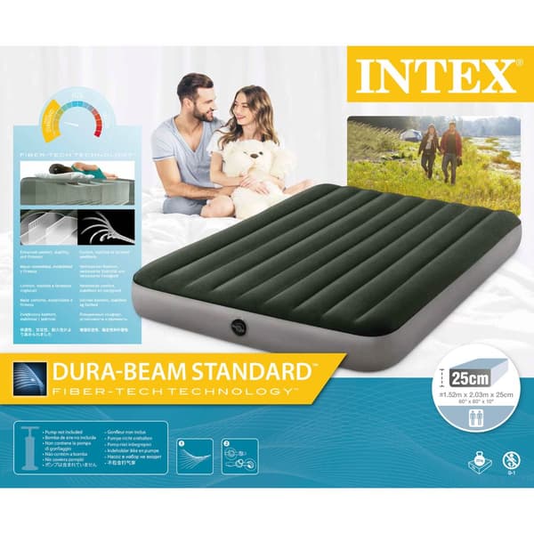 Intex Airbed Sæt Intex Airbed - 2-Person - 152 x 203 x 25 cm - Grøn + Intex Elektrisk Pumpe - 650 Liter/min + Monteringslagen Hvid + Pude + Molton 2 i