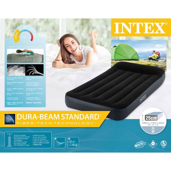 Intex Airbed Sæt Intex Airbed - 1-Person - 99 x 191 x 25 cm - Sort + Intex elektrisk pumpe - 650 Liter/min + Fitted Sheet Sort + Pude + Molton 2 i 1