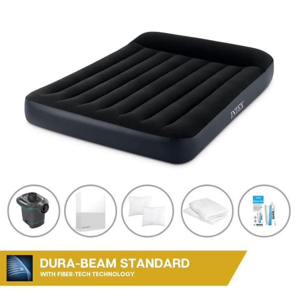 Intex Airbed Set Intex Airbed - Parisänky - 137 x 191 x 25 cm - Musta + Intex sähköpumppu - 650 litraa/min + Valkoinen lakana + tyyny + Molton 2 in 1