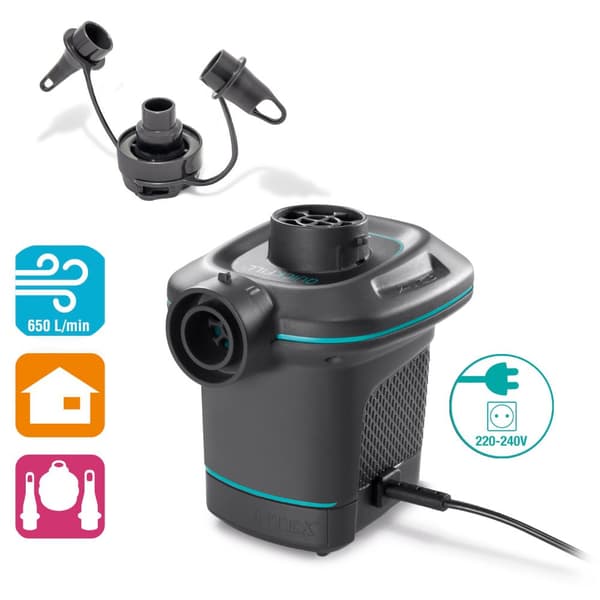 Intex luftsengssæt Intex luftseng - Dobbeltseng - 137 x 191 x 25 cm - Sort + Intex elektrisk pumpe - 650 liter/min + monteret lagen antracit + pude +