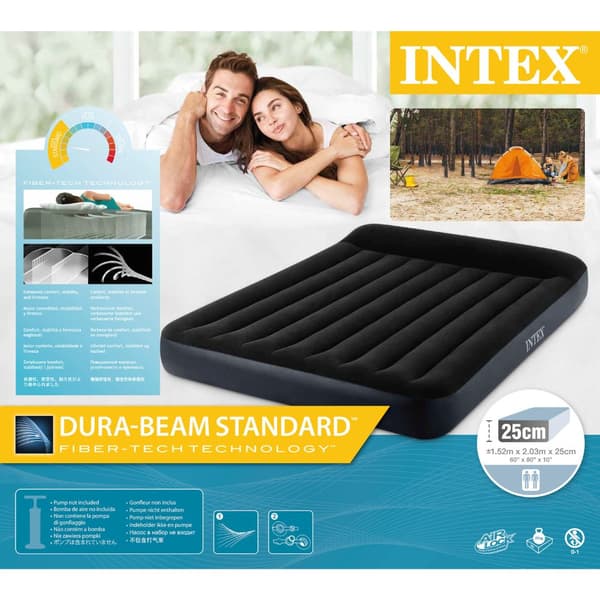 Intex Airbed Sæt Intex Airbed - 2-Person - 152 x 203 x 25 cm - Sort + Intex Elektrisk Pumpe - 650 Liter/min + Monteringslagen Hvid + Pude + Molton 2 i