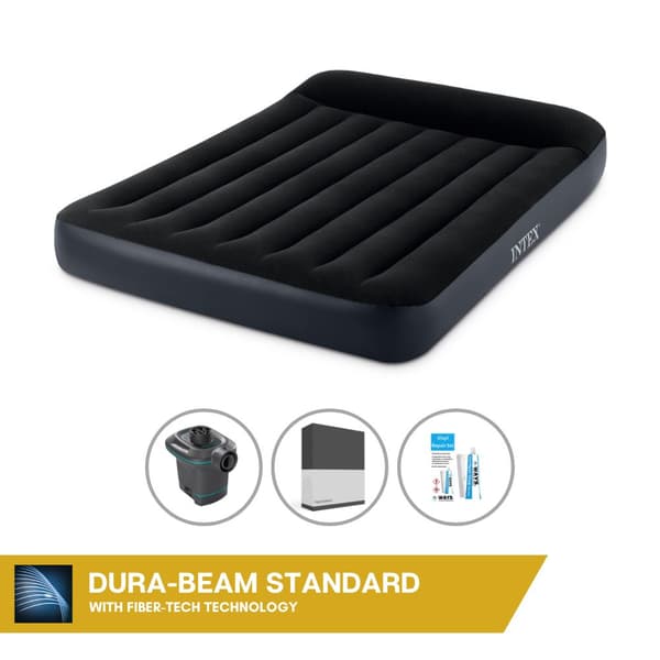 Intex Airbed Set Intex Airbed - Dubbelsäng - 137 x 191 x 25 cm - Svart + Intex elektrisk pump - 650 liter/min + Lakan Svart + Reparationsset