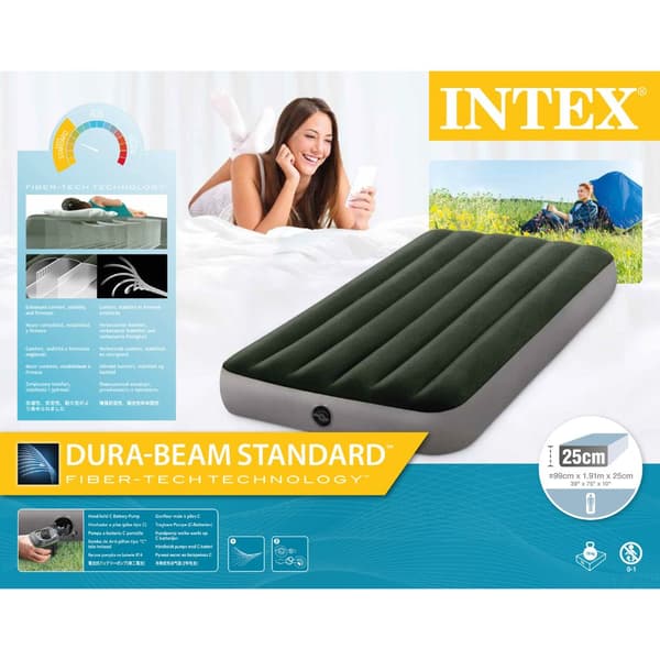 Intex Airbed - 1-Person - 99 x 191 x 25 cm - Grøn - Med pumpe + Påsyet lagen Antracit + Reparationssæt