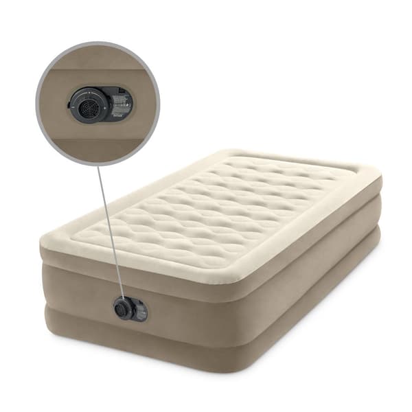 Intex luftbädd - 1-person - 99 x 191 x 46 cm - Beige - Med inbyggd pump + Lakan Svart + Reparationsset