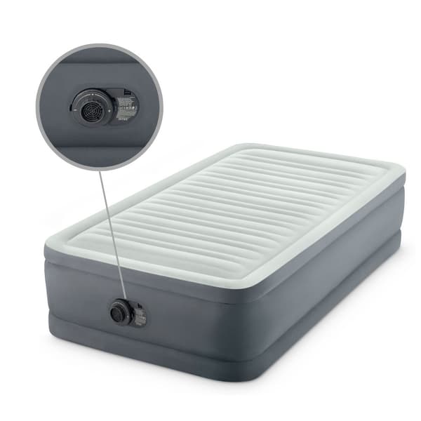 Intex Airbed - 1 hengen - 99 x 191 x 46 cm - Harmaa - Sähköpumpulla + Mukana lakana Musta + Korjaussetti