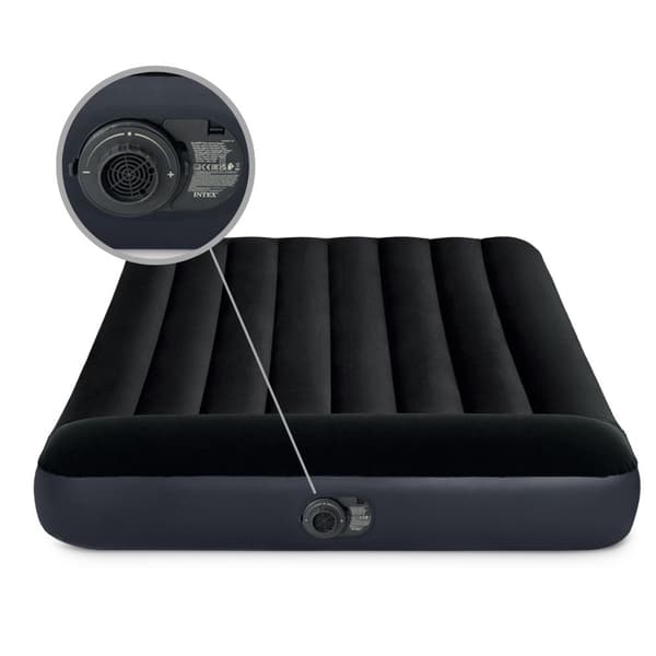 Intex Airbed - Parisänky - 137 x 191 x 25 cm - Musta - Sisäänrakennettu pumppu + Kiinnitetty lakana Valkoinen + Korjaussetti