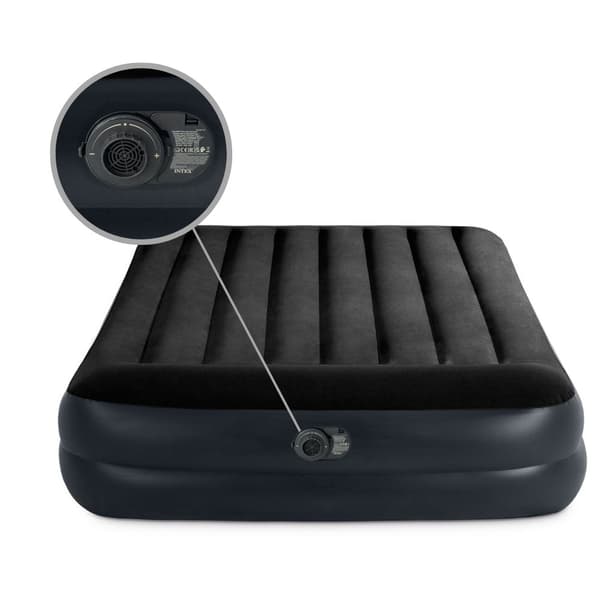 Intex luftseng - 2-personers - 152 x 203 x 42 cm - Blå - Med pumpe + Påsyet lagen Hvid + Reparationssæt