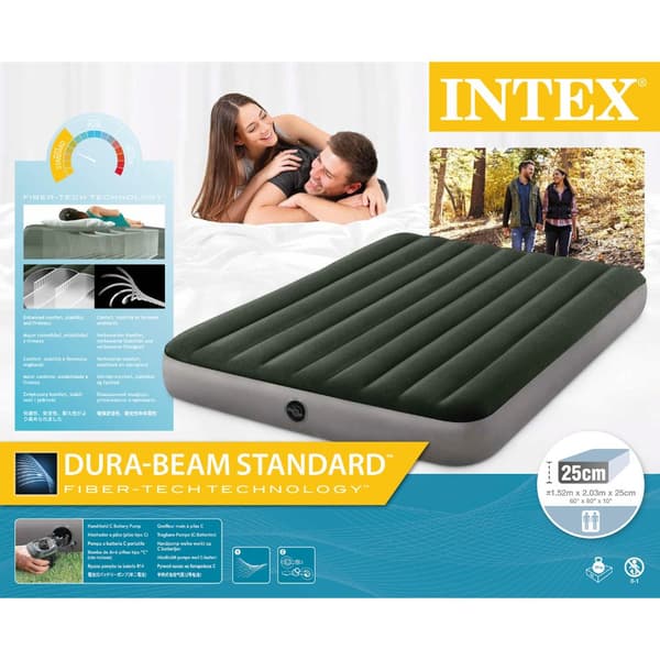 Intex Airbed - 2-Person - 152 x 203 x 25 cm - Grøn - Med pumpe + Monteringslagen Antracit + Reparationssæt