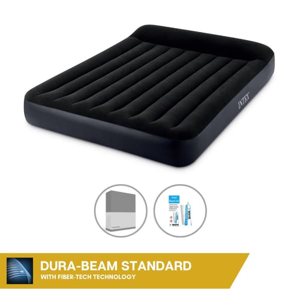 Intex Airbed - 2-Person - 152 x 203 x 25 cm - Sort - Med indbygget pumpe + Monteringslag antracit + Reparationssæt