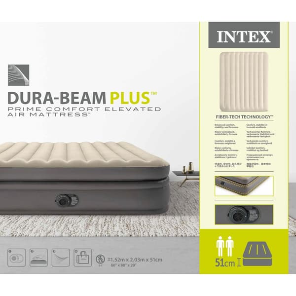 Intex Airbed - 2-Person - 152 x 203 x 51 cm - Grå - Med indbygget pumpe + Monteringslag antracit + Reparationssæt