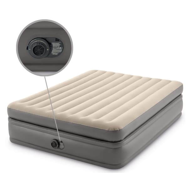 Intex Airbed - 2-Person - 152 x 203 x 51 cm - Grå - Med indbygget pumpe + Monteringslag antracit + Reparationssæt