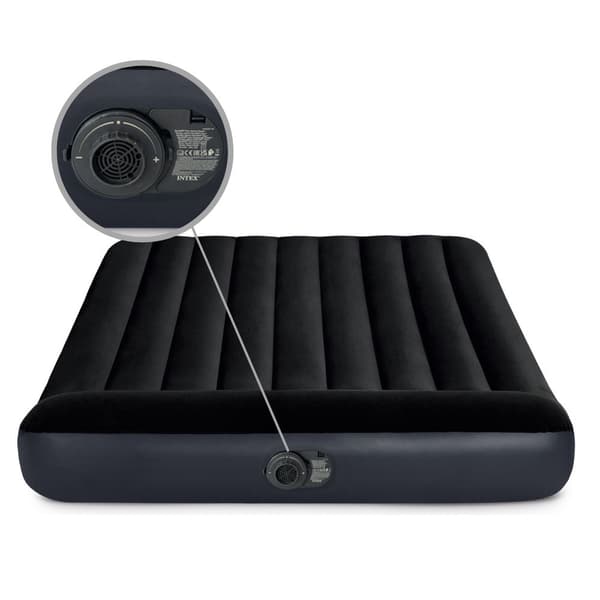 Intex luftseng - 2-personers - 152 x 203 x 25 cm - Blå - Med indbygget pumpe, Hvidt dæklag og reparationssæt